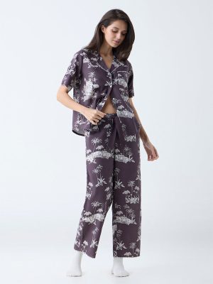 Wunderlove Charcoal Cotton Shirt and Pyjamas Set