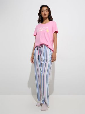 Wunderlove Multicolour Stripe Printed High-Rise Lounge Pants
