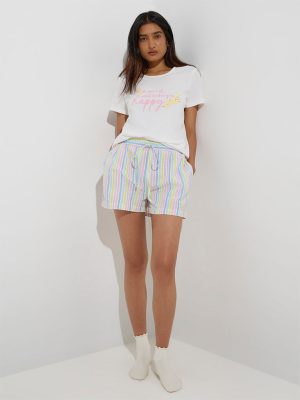 Wunderlove Multicolour Stripe High-Rise Cotton Shorts