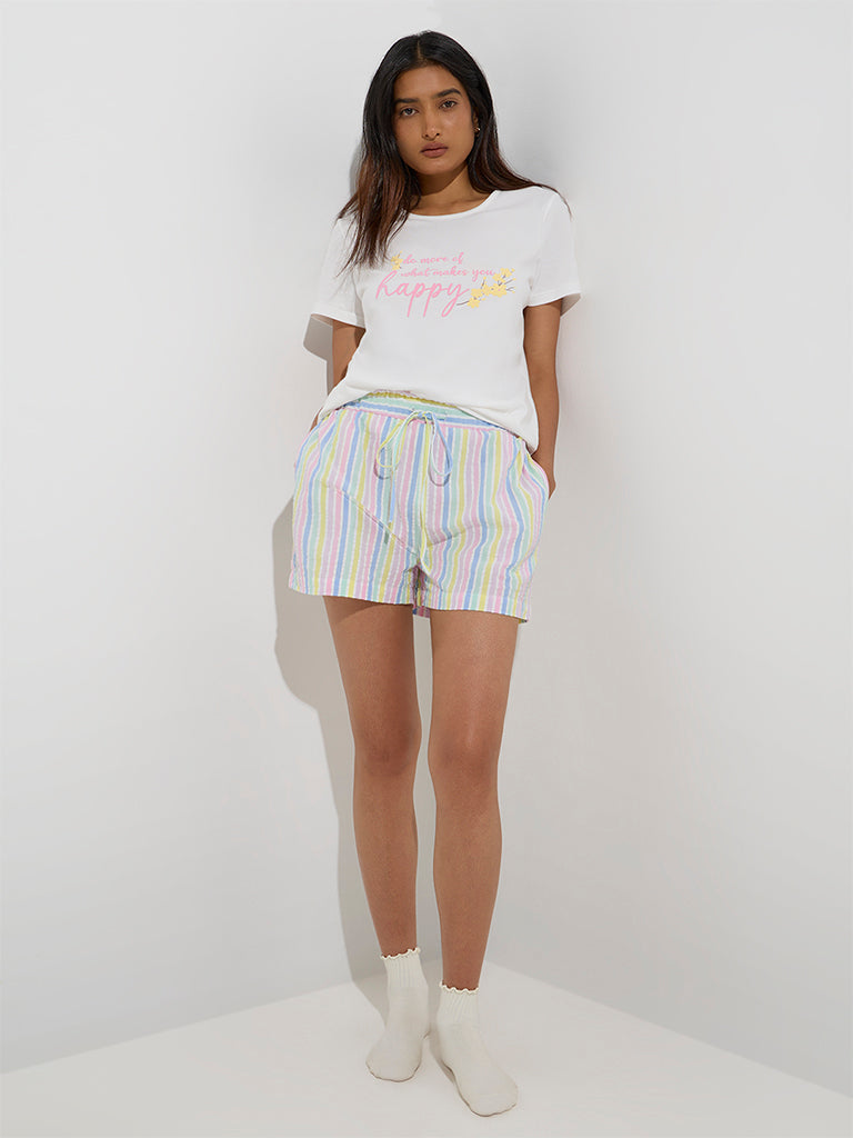 Wunderlove Multicolour Stripe High-Rise Cotton Shorts