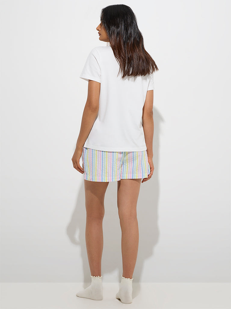 Wunderlove Multicolour Stripe High-Rise Cotton Shorts - Image 4