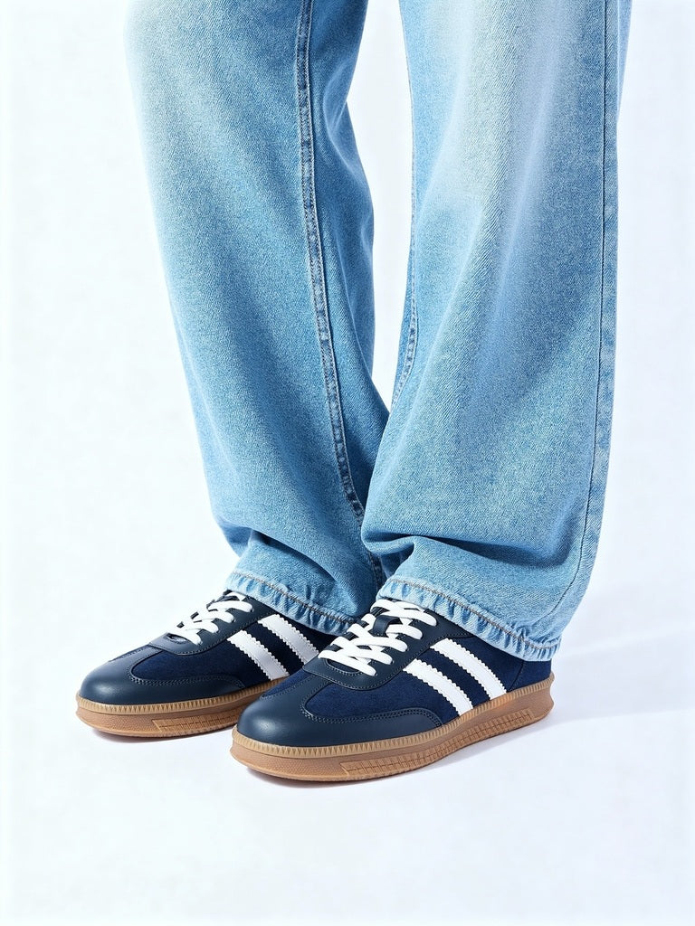 SOLEPLAY Navy Striped Suede Leather Sneakers - Image 2