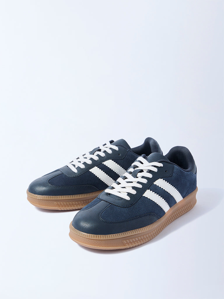 SOLEPLAY Navy Striped Suede Leather Sneakers - Image 3