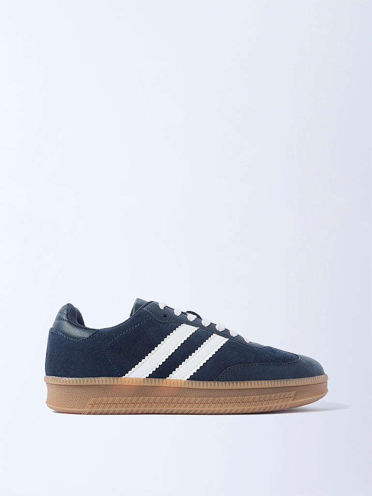 SOLEPLAY Navy Striped Suede Leather Sneakers
