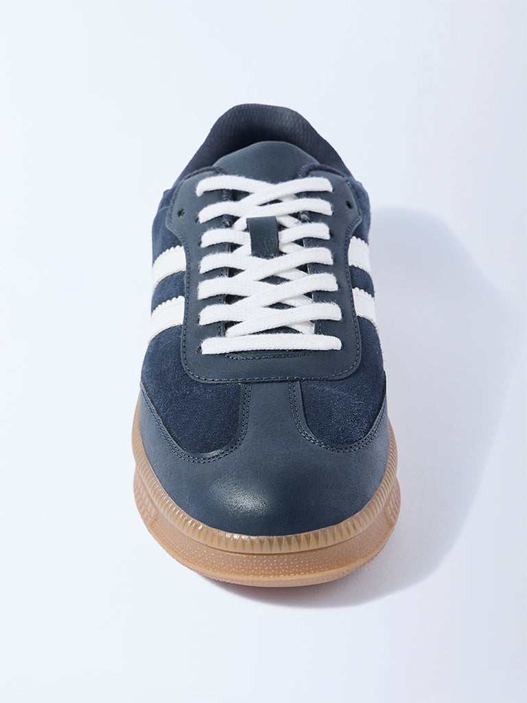 SOLEPLAY Navy Striped Suede Leather Sneakers - Image 4