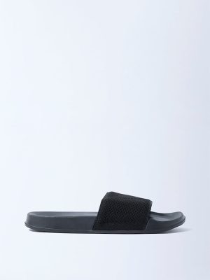 SOLEPLAY Black Knit-Textured Slides