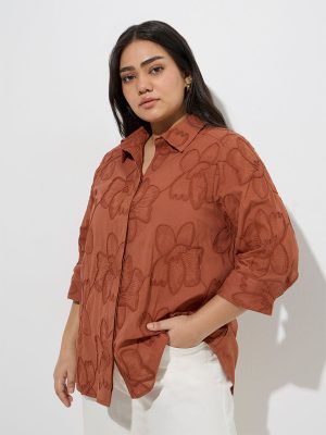 Gia Rust Floral Embroidered Cotton Shirt