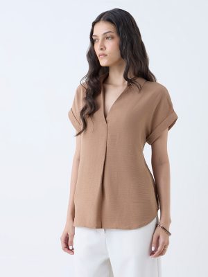 Wardrobe Beige Crinkle-Textured Top