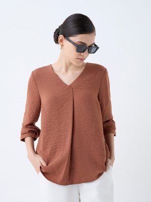 Wardrobe Tan Crinkle-Textured Top