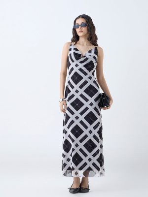 Wardrobe Black Checks Cowl Neck A-Line Dress