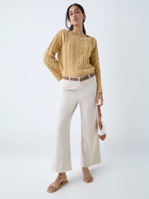 LOV Beige Flared High-Rise Jeans