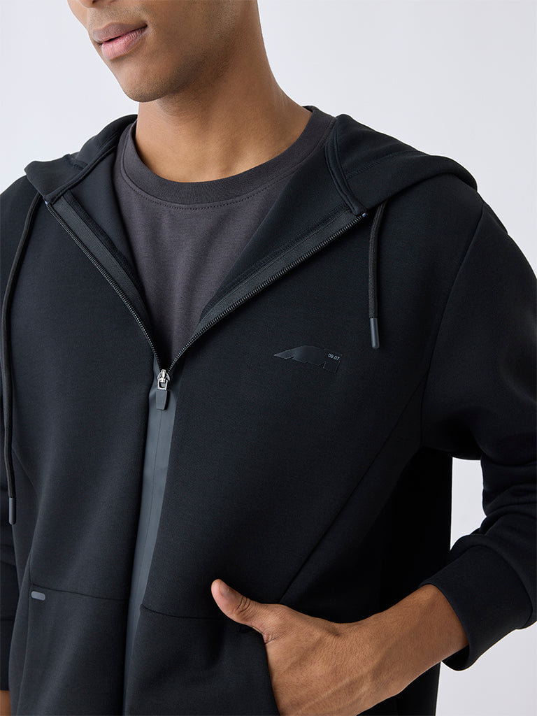 Studiofit Black Relaxed-Fit Hooded Jacket - Image 4