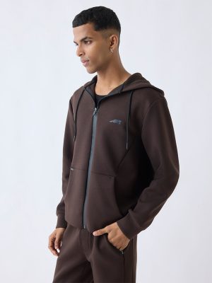 Studiofit Dark Brown Relaxed-Fit Hooded Jacket