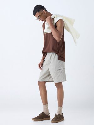 Studiofit Taupe Relaxed-Fit Mid-Rise Shorts