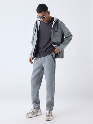 Studiofit Grey Relaxed-Fit Mid-Rise Track Pants