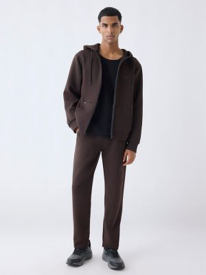 Studiofit Dark Brown Relaxed-Fit Mid-Rise Track Pants