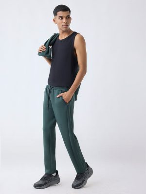 Studiofit Green Solid Relaxed-Fit Mid-Rise Track Pants