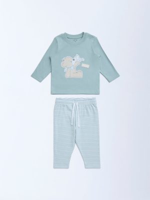 HOP Baby Sage Cotton T-Shirt with Pants Set