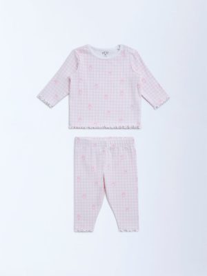 HOP Baby Light Pink Cotton-Blend T-Shirt with Pants Set