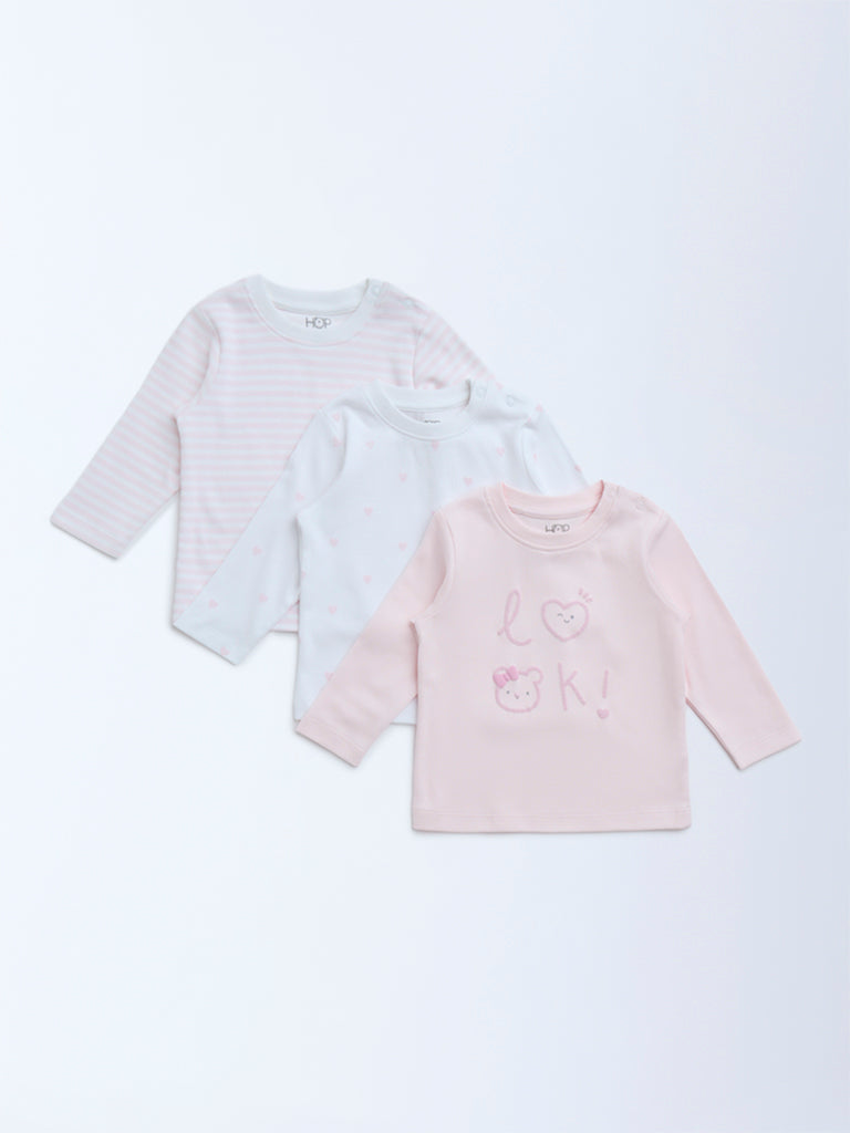 HOP Baby Pink Printed Cotton T-Shirts - Pack of 3 - Image 2