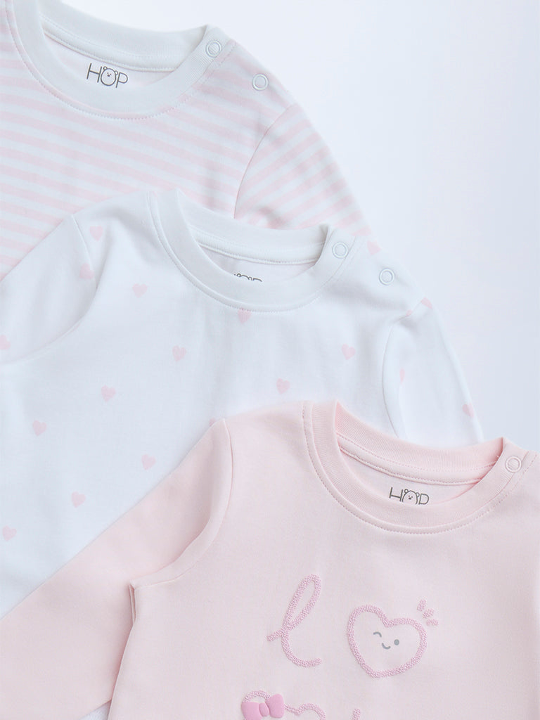 HOP Baby Pink Printed Cotton T-Shirts - Pack of 3 - Image 4
