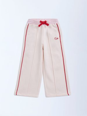 HOP Kids Light Pink Striped High-Rise Cotton-Blend Trousers