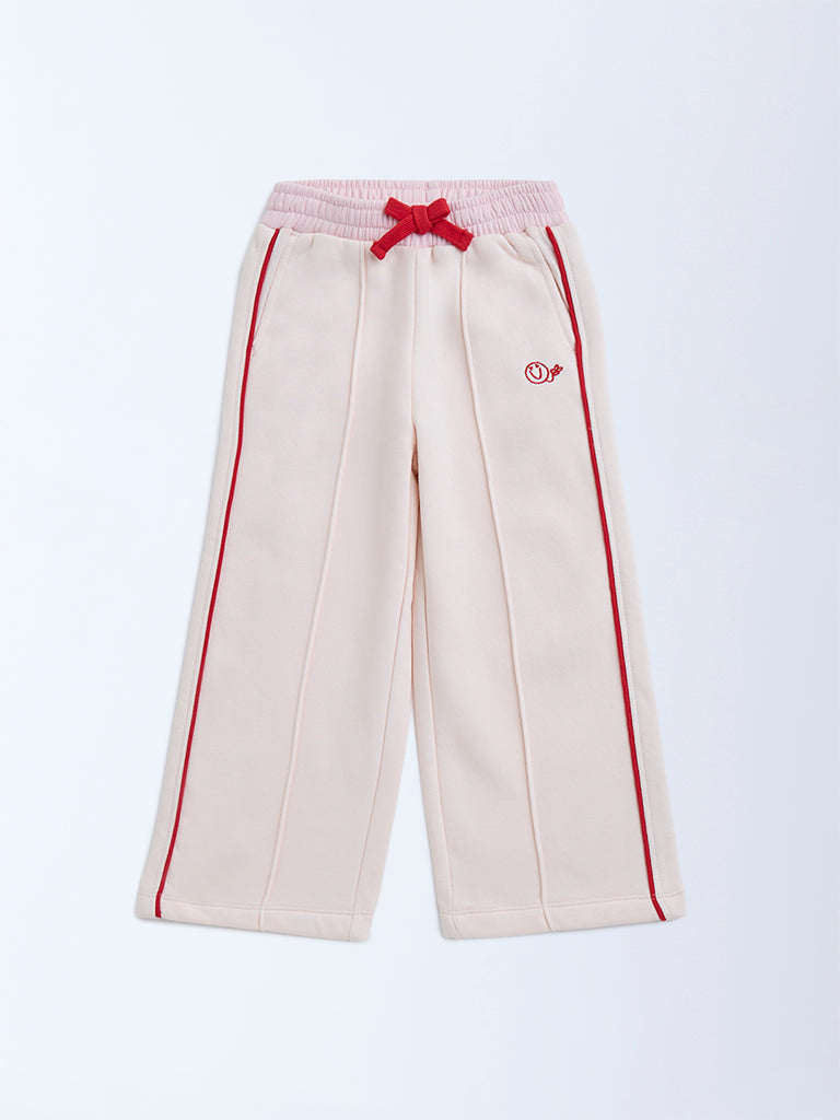 HOP Kids Light Pink Striped High-Rise Cotton-Blend Trousers