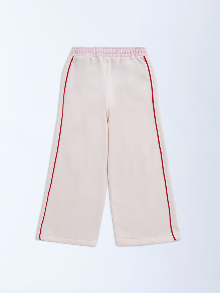 HOP Kids Light Pink Striped High-Rise Cotton-Blend Trousers - Image 2