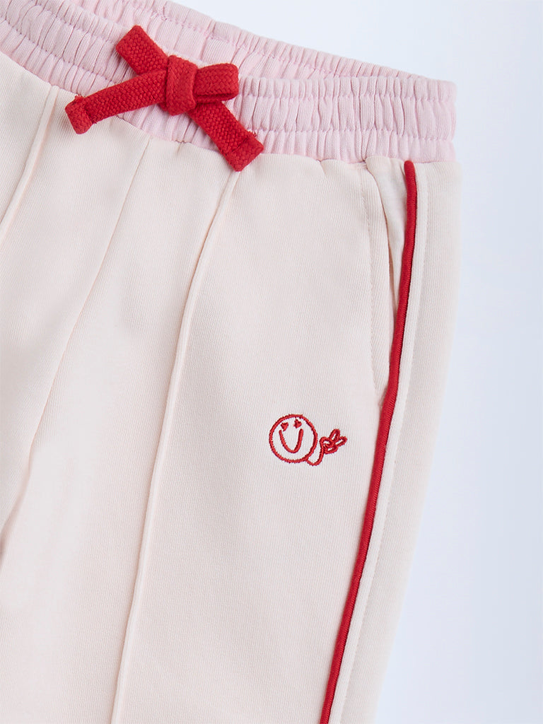 HOP Kids Light Pink Striped High-Rise Cotton-Blend Trousers - Image 3