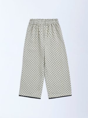 HOP Kids Off-White High-Rise Cotton-Blend Trousers