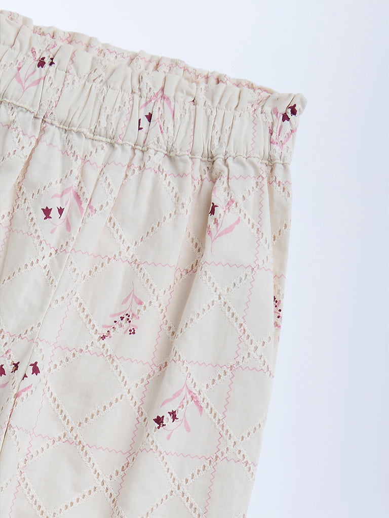 HOP Kids Off-White Embroidered High-Rise Cotton Trousers - Image 3