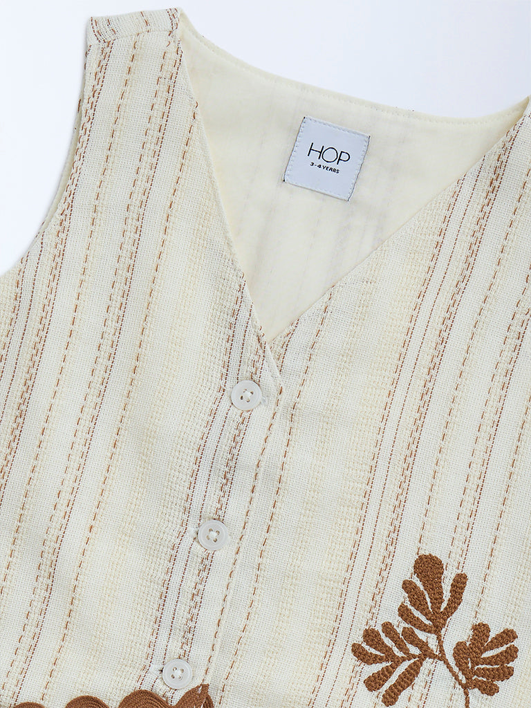 HOP Kids Cream Embroidered Cotton Vest Top - Image 3
