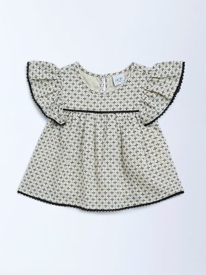 HOP Kids Off-White Embroidered Cotton Top