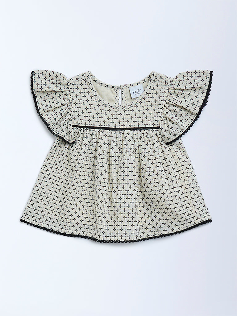 HOP Kids Off-White Embroidered Cotton Top