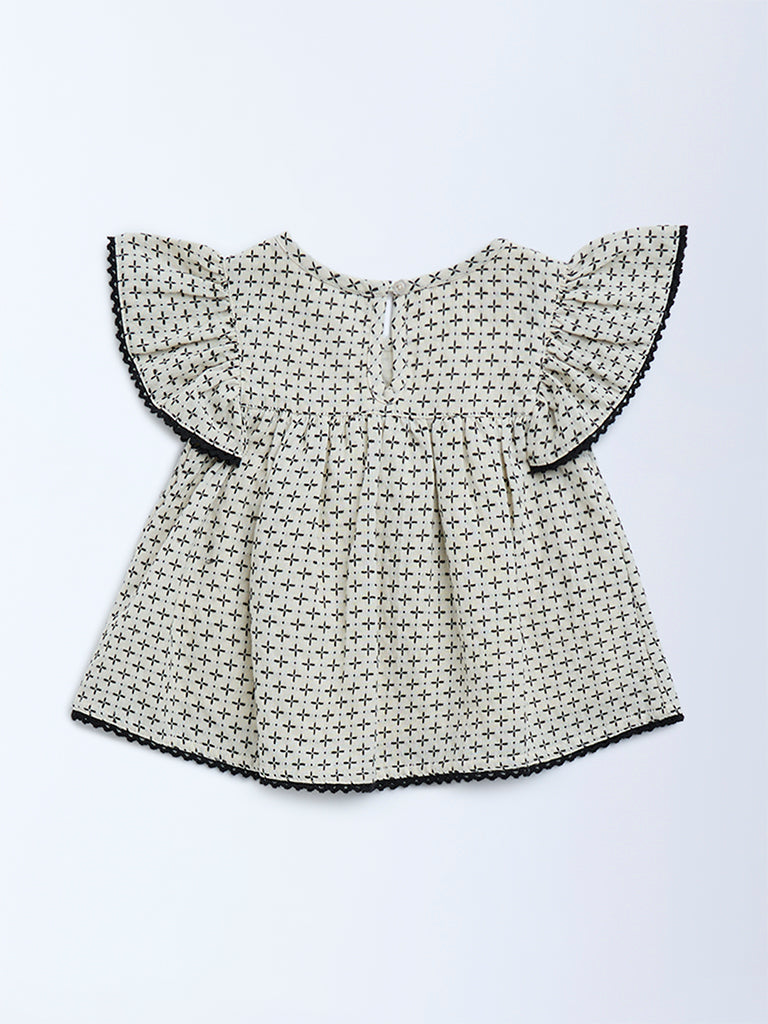 HOP Kids Off-White Embroidered Cotton Top - Image 2