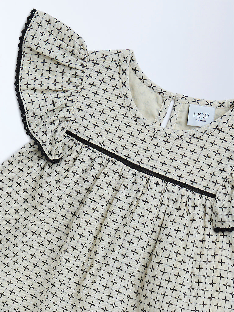 HOP Kids Off-White Embroidered Cotton Top - Image 3