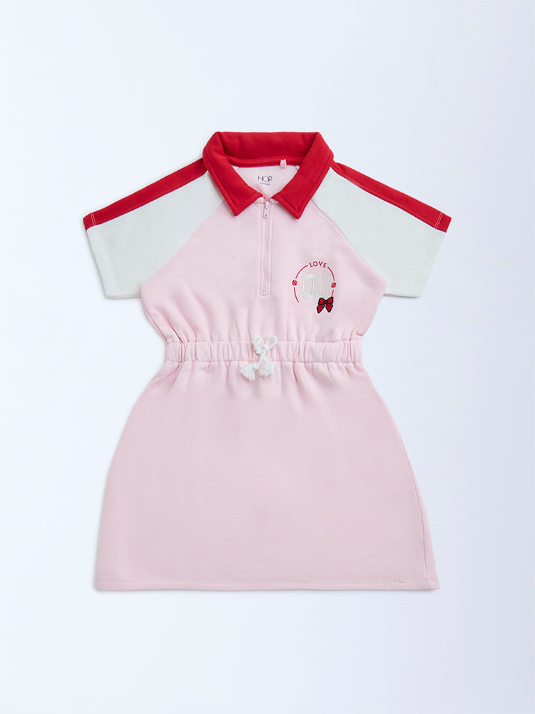 HOP Kids Light Pink Cotton-Blend T-Shirt Dress