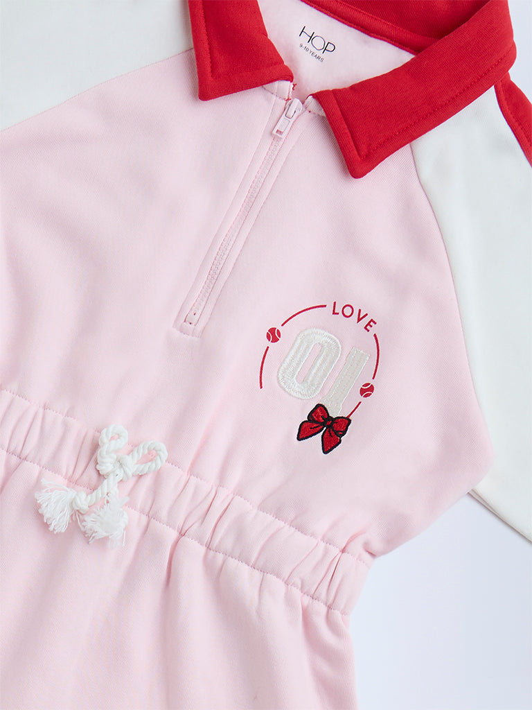 HOP Kids Light Pink Cotton-Blend T-Shirt Dress - Image 3