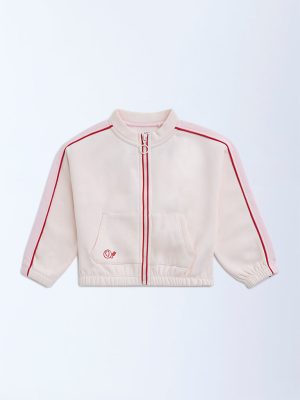 HOP Kids Light Pink Text Design Cotton-Blend Jacket
