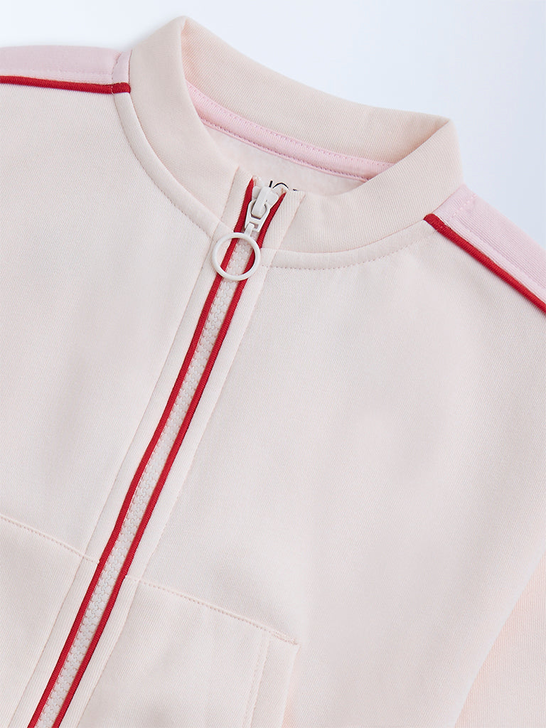 HOP Kids Light Pink Text Design Cotton-Blend Jacket - Image 3