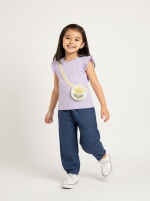 HOP Kids Lilac Floral Embroidered Cotton Top