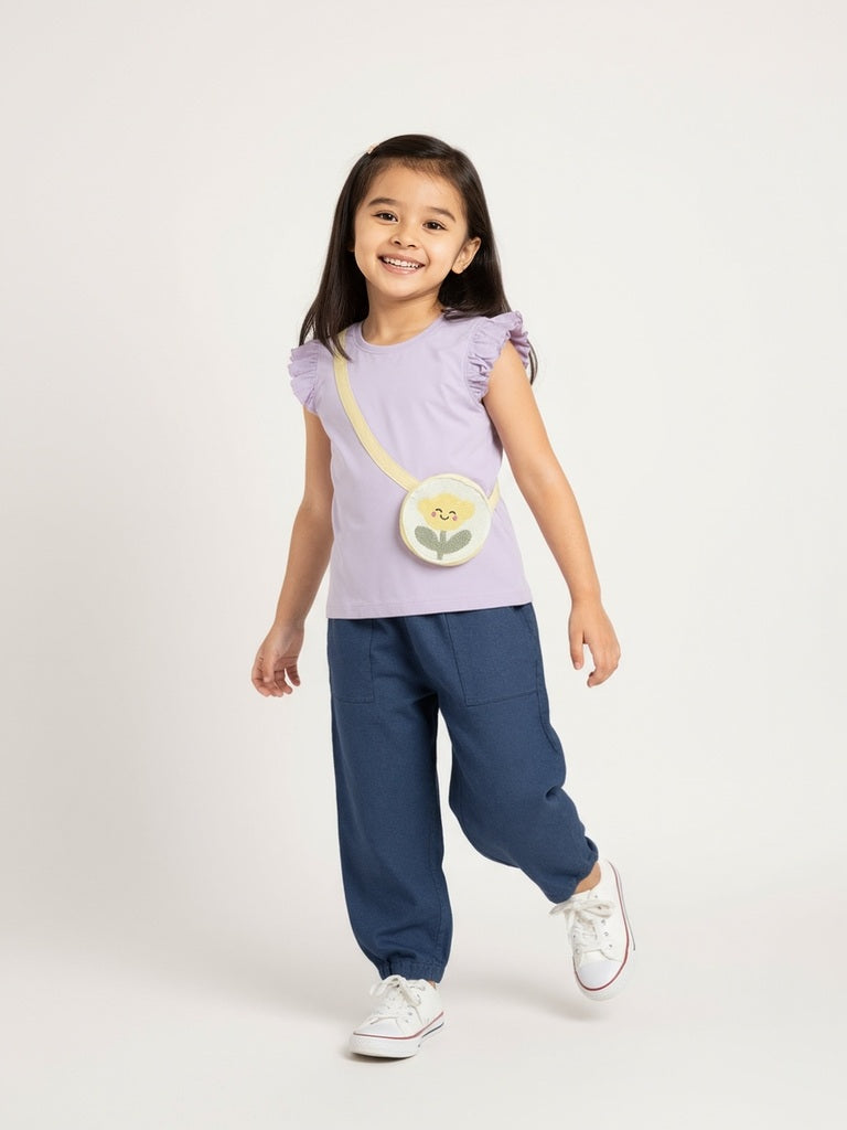 HOP Kids Lilac Floral Embroidered Cotton Top