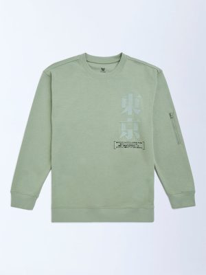 Y&F Kids Sage Text Printed Cotton-Blend Sweatshirt