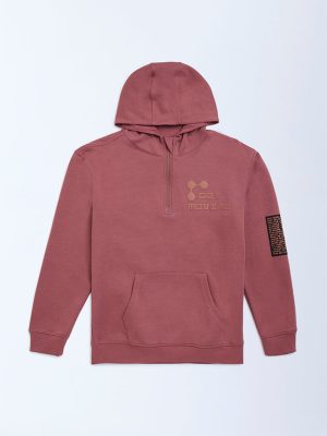 Y&F Kids Coral Text Embossed Cotton-Blend Hoodie