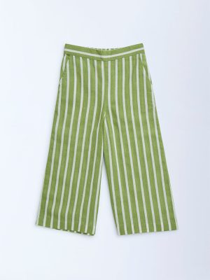 Utsa Kids Green Stripe Printed Cotton-Blend Ethnic Pants - (2-8yrs)