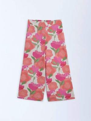 Utsa Kids Pink Foliage Printed Cotton-Blend Ethnic Pants - (2-8yrs)