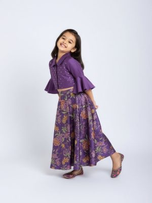 Utsa Kids Purple Floral Pattern Ethnic Set - (2-8yrs)