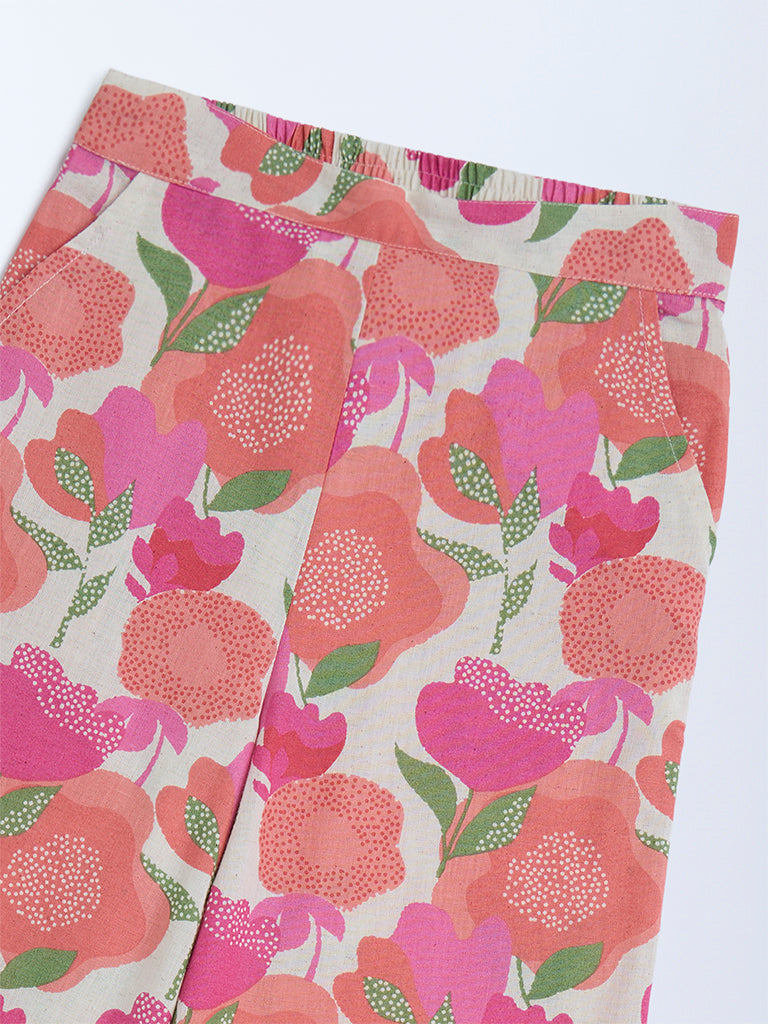 Utsa Kids Pink Foliage Printed Cotton-Blend Ethnic Pants - (8-14yrs) - Image 3