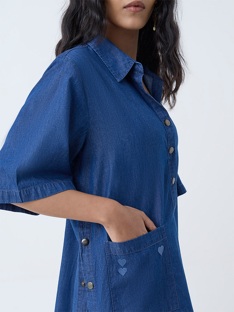 Utsa Dark Blue Denim Kurti - Image 3