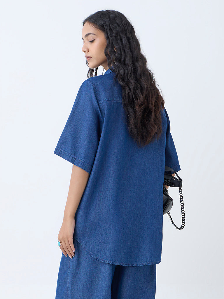 Utsa Dark Blue Denim Kurti - Image 4
